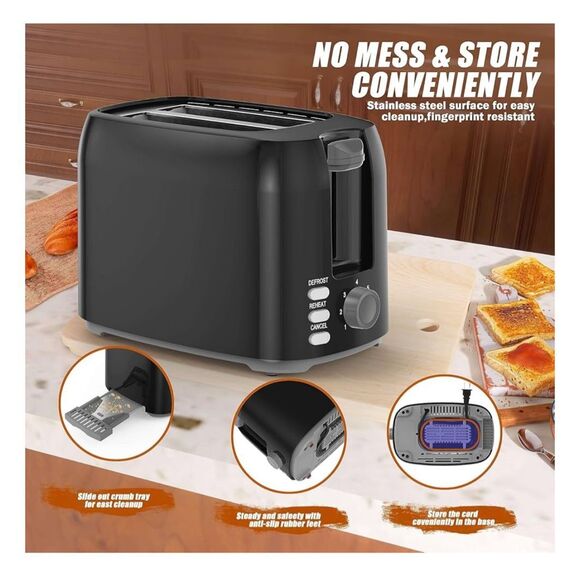 NEW Black Best Rated Wide Slot 2 slice Toaster, 7 Bread Shade Settings - Picture 7 of 8